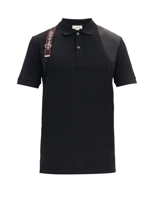 Matchesfashion.com Alexander Mcqueen - Harness-trim Cotton-piqu Polo Shirt - Mens - Black