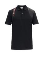 Matchesfashion.com Alexander Mcqueen - Harness-trim Cotton-piqu Polo Shirt - Mens - Black