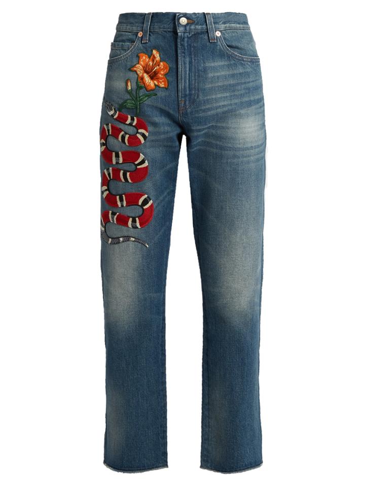 Gucci Snake-appliqu Low-slung Boyfriend Jeans