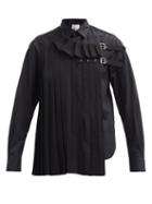 Matchesfashion.com Noir Kei Ninomiya - Pleated & Buckled-strap Cotton-poplin Shirt - Womens - Black