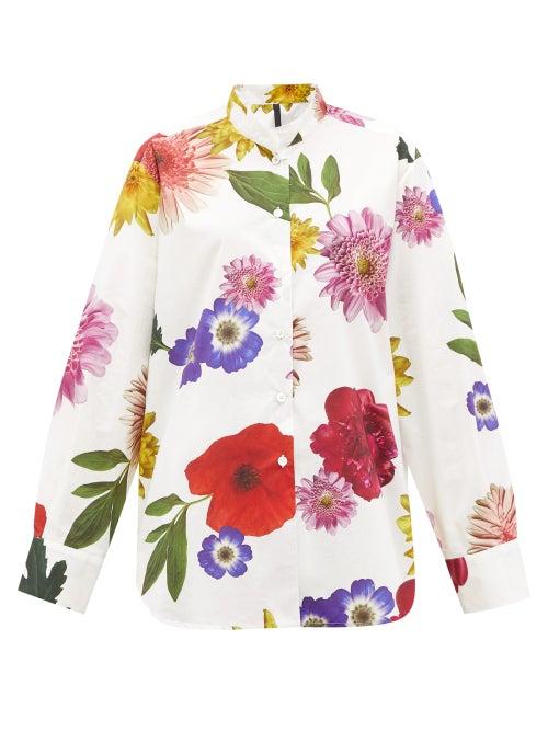 Matchesfashion.com Sara Lanzi - Floral-print Cotton-poplin Shirt - Womens - White Multi