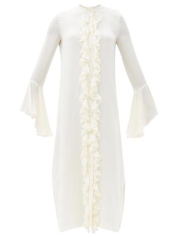 Matchesfashion.com Khaite - Callen Fluted-sleeve Ruffled Silk-georgette Dress - Womens - Ivory