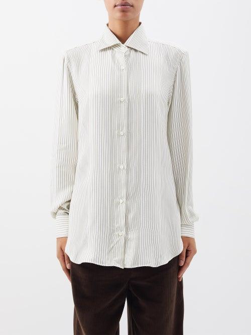 Giuliva Heritage - The Husband Striped Silk Shirt - Womens - White Green