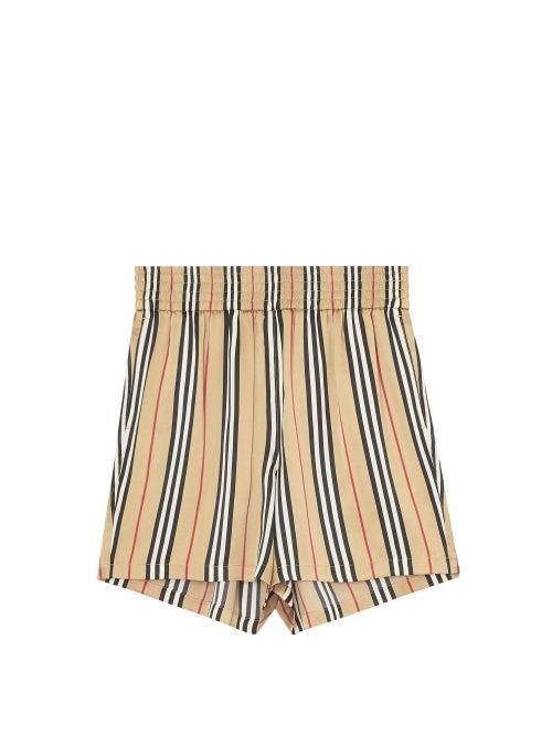 Matchesfashion.com Burberry - Marsett Icon-stripe Silk-satin Shorts - Womens - Beige Stripe