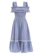 Matchesfashion.com Shrimps - Rafferty Shirred Cotton-blend Seesucker Midi Dress - Womens - Blue