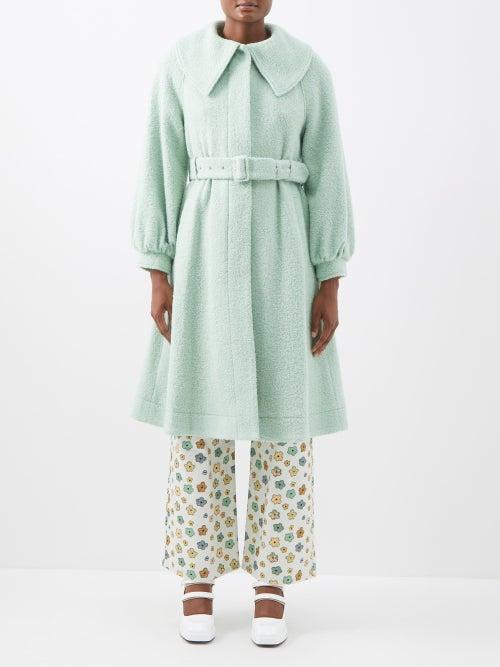 Shrimps - Oversized-collar Wool-blend Boucl Trench Coat - Womens - Light Green
