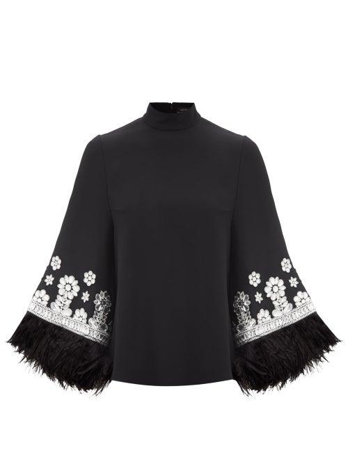 Ladies Rtw Andrew Gn - Crystal-embellished Feather-trim Crepe Top - Womens - Black Multi