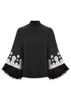 Ladies Rtw Andrew Gn - Crystal-embellished Feather-trim Crepe Top - Womens - Black Multi