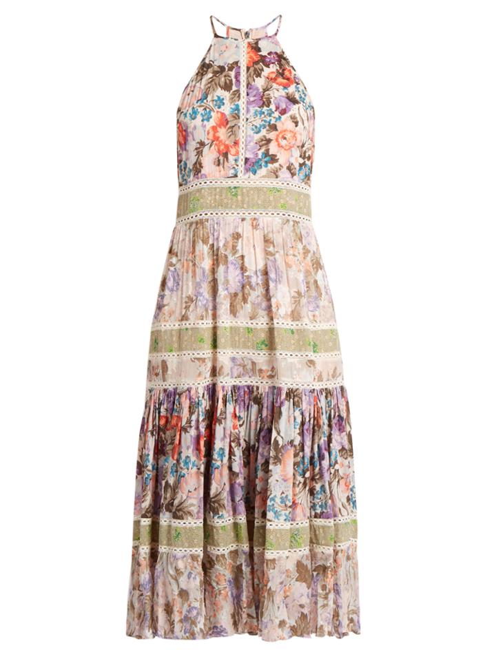 Rebecca Taylor Floral-print Halterneck Cotton-blend Dress
