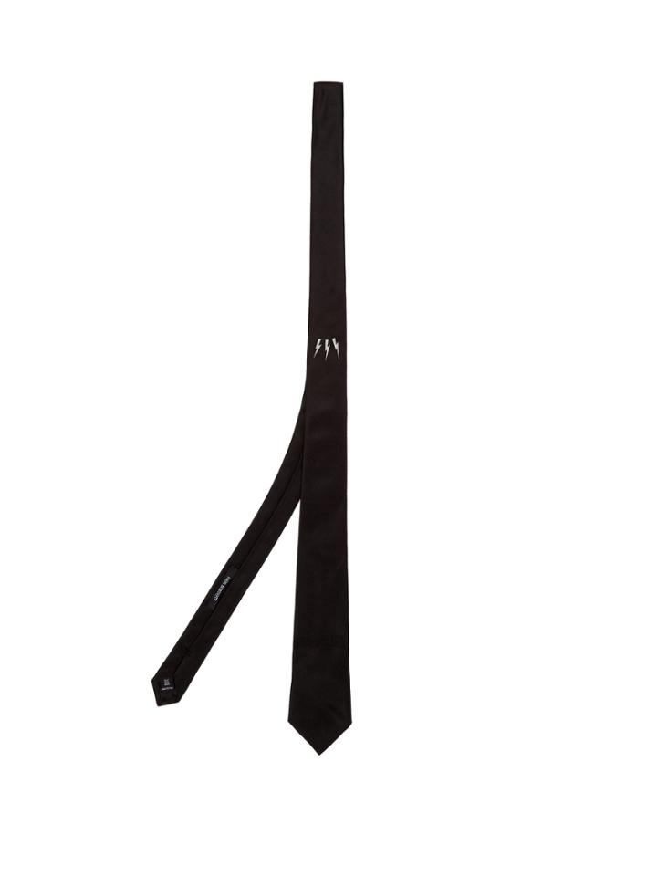 Neil Barrett Lightning Bolt-embroidered Silk-twill Tie