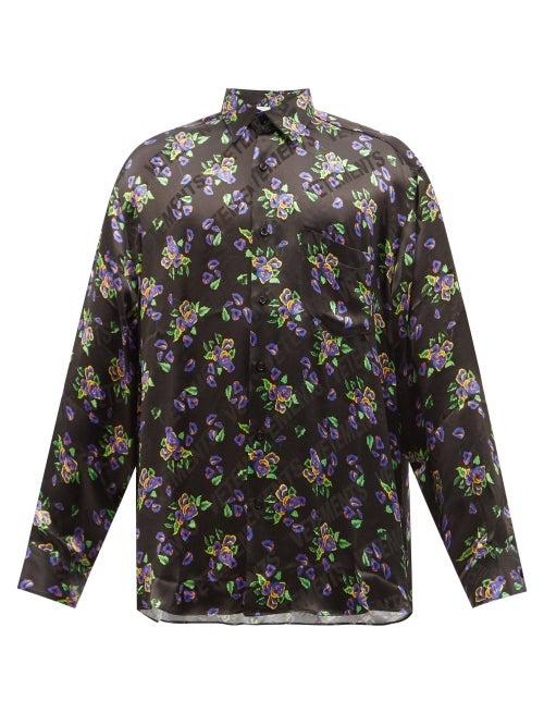 Vetements - Acid Flowers Logo-jacquard Satin Shirt - Mens - Black Multi