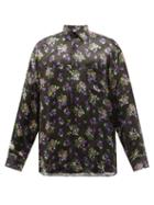 Vetements - Acid Flowers Logo-jacquard Satin Shirt - Mens - Black Multi