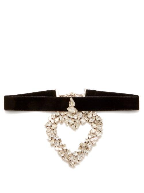 Saint Laurent - Crystal-heart And Velvet Choker - Womens - Crystal