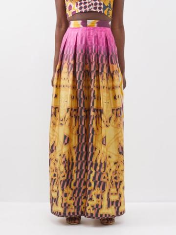 Biyan - Panema Printed Silk Wide-leg Trousers - Womens - Yellow Multi