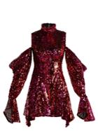 Halpern Sequin-covered Cold-shoulder Dress