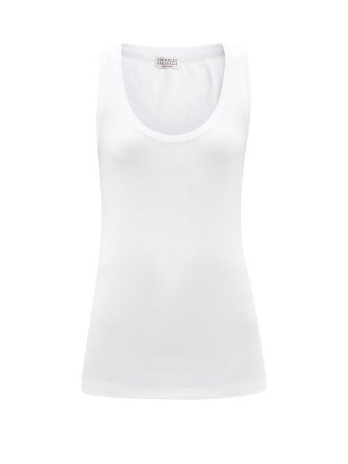 Ladies Rtw Brunello Cucinelli - Scoop-neck Ribbed Cotton-blend Jersey Tank Top - Womens - White