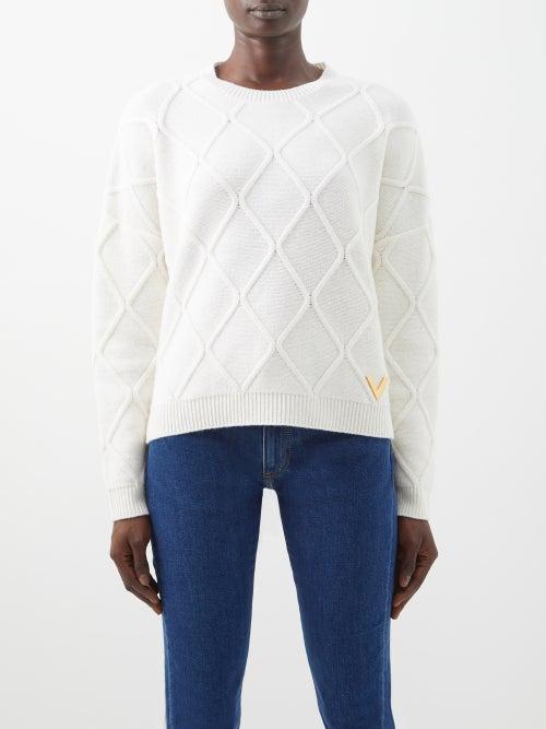 Valentino - Diamond-jacquard Wool Sweater - Womens - White