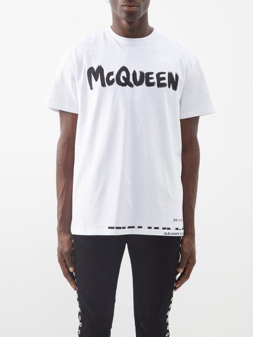 Alexander Mcqueen - Graffiti Logo-print Cotton-jersey T-shirt - Mens - White Black