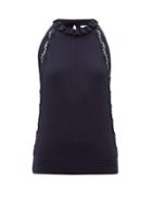 Ladies Rtw Chlo - Lace-trimmed Ruffled Ribbed Silk-blend Top - Womens - Navy