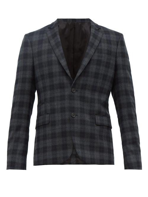 Matchesfashion.com Stella Mccartney - Bobby Checked Single Breasted Wool Blend Jacket - Mens - Blue