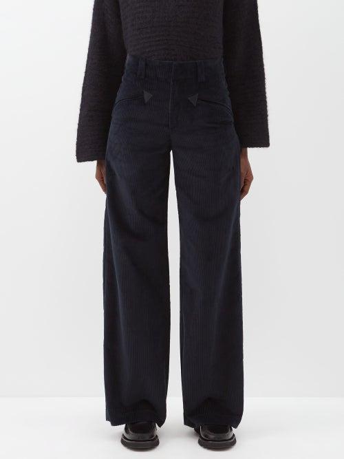 A.p.c. - Rosie Cotton-corduroy Wide-leg Trousers - Womens - Navy