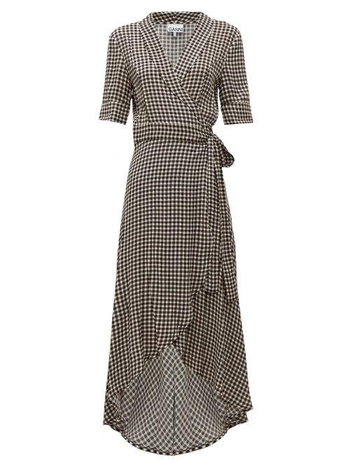 Matchesfashion.com Ganni - Gingham Crepe Wrap Dress - Womens - Black White