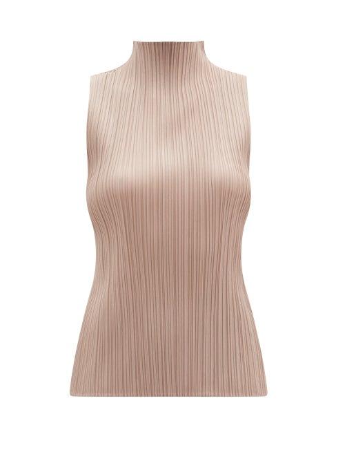 Matchesfashion.com Pleats Please Issey Miyake - Stand-neck Technical-pleated Top - Womens - Mid Brown