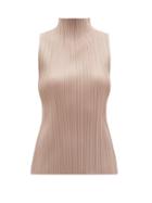 Matchesfashion.com Pleats Please Issey Miyake - Stand-neck Technical-pleated Top - Womens - Mid Brown