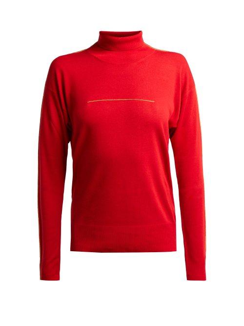 Matchesfashion.com Mm6 Maison Margiela - Piped Stitch Roll Neck Sweater - Womens - Red