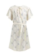 Matchesfashion.com Innika Choo - Embroidered Tie Waist Linen Dress - Womens - Yellow