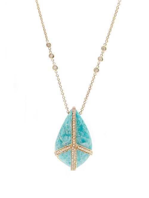 Matchesfashion.com Jacquie Aiche - Diamond, Agate & Yellow Gold Necklace - Womens - Blue