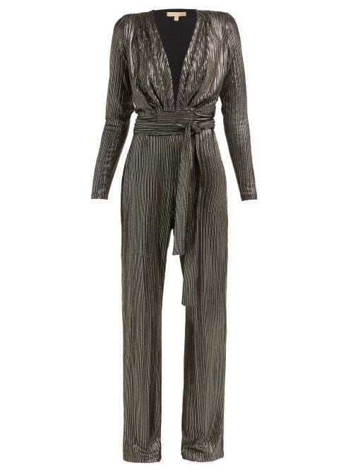 Matchesfashion.com Melissa Odabash - Bundchen Metallic Stripe Belted Jumpsuit - Womens - Black