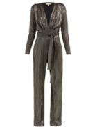 Matchesfashion.com Melissa Odabash - Bundchen Metallic Stripe Belted Jumpsuit - Womens - Black