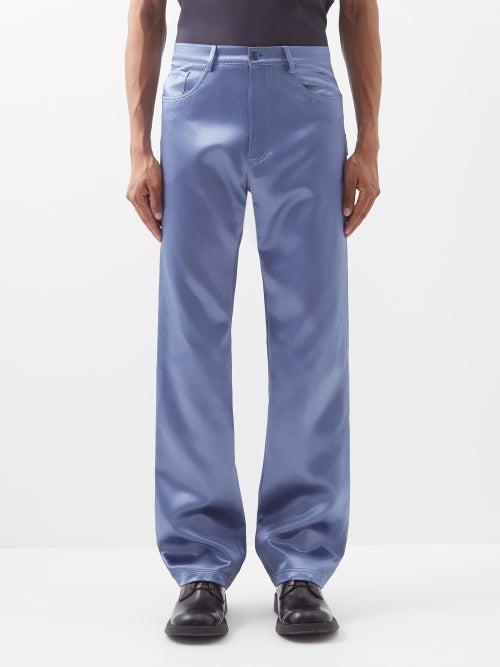 Altu - Hammered Silk-satin Trousers - Mens - Blue