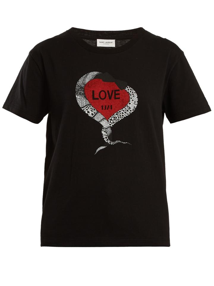 Saint Laurent Snake And Heart-print Cotton Jersey T-shirt