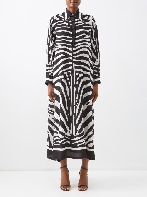 Dolce & Gabbana - Zebra-print Crepe De Chine Maxi Shirt Dress - Womens - Black White