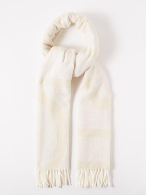 Toteme - Monogram-jacquard Wool Scarf - Womens - Beige Multi