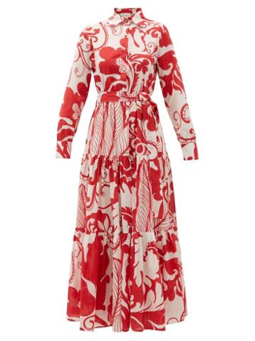 Matchesfashion.com La Doublej - Bellini Floral-print Cotton-voile Maxi Dress - Womens - Red Print