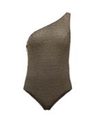 Matchesfashion.com Lisa Marie Fernandez - Arden One-shoulder Metallic Swimsuit - Womens - Black Gold