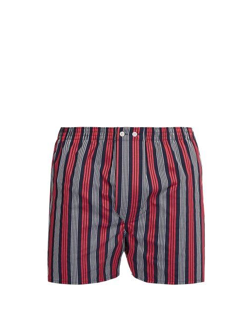 Matchesfashion.com Derek Rose - Royal Striped Cotton Boxer Shorts - Mens - Navy