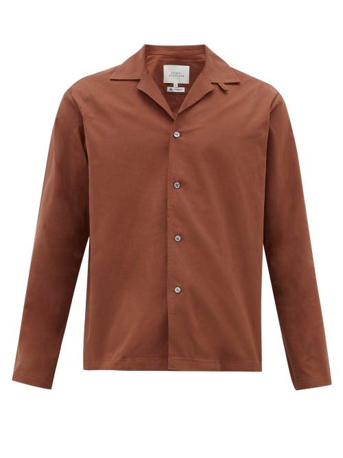 Matchesfashion.com Studio Nicholson - Cuban Collar Cotton Twill Shirt - Mens - Dark Brown