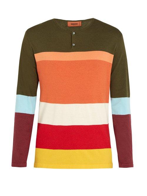 Matchesfashion.com Missoni - Henley Colour Block Long Sleeved T Shirt - Mens - Green Multi