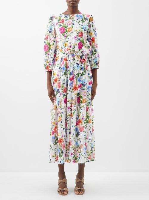 Borgo De Nor - Constance Printed Broderie-anglaise Midi Dress - Womens - Multi