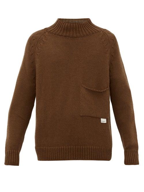 Matchesfashion.com Rochas - Ribbed Neck Wool Sweater - Mens - Brown