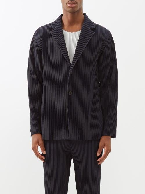 Homme Pliss Issey Miyake - Single-breasted Technical-pleated Jacket - Mens - Navy