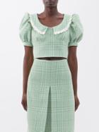 Shushu/tong - Lace-trim Check-print Top - Womens - Green White