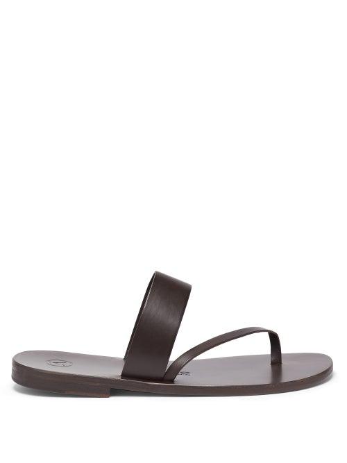 Matchesfashion.com Lvaro - Alberta Diagonal-strap Leather Slides - Mens - Brown