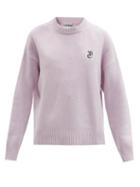 Matchesfashion.com Ganni - Logo-embroidered Wool-blend Sweater - Womens - Light Pink