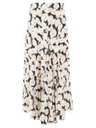 Raey - Godet-pleat Falling Leaves Print Silk Skirt - Womens - Ivory Multi