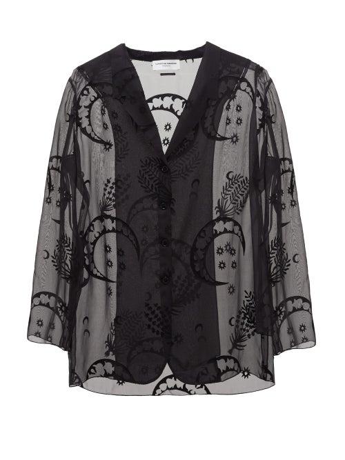 Matchesfashion.com Marine Serre - Moon-embroidered Silk-blend Shirt - Mens - Black